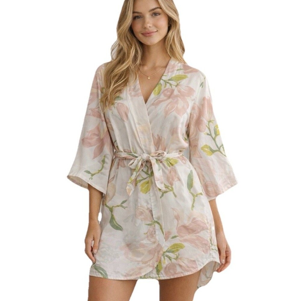 Piyama Womens XS Floral Kimono Robe Wrap 100% Rayon Bali Australia